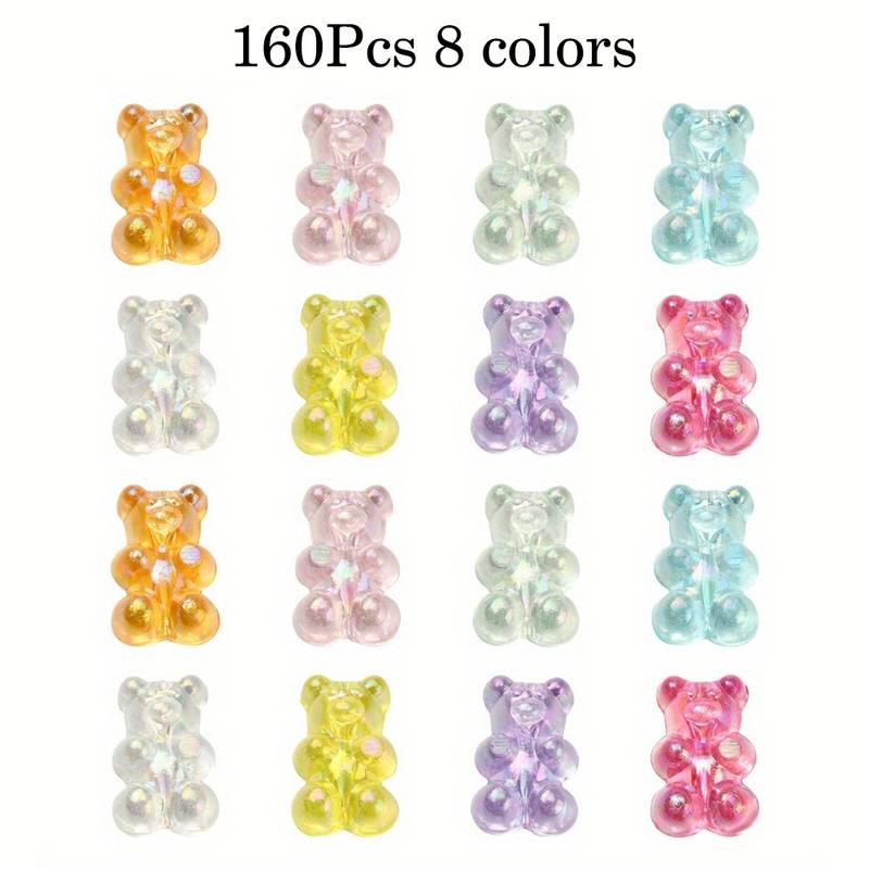 160Pcs Transparent Gummy Bear Beads Mixed Iridescent AB Candy Bear Charm  Beads Resin Animal Beads For Jewelry Making DIY Crafting